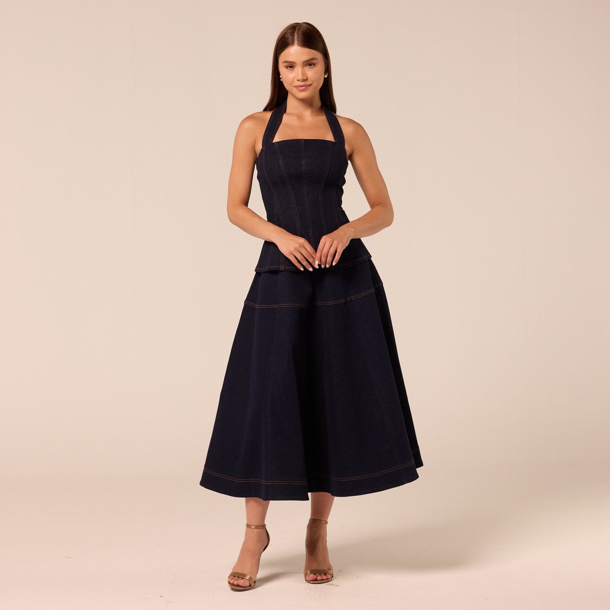 Halter Neck Denim Top - shopaleena