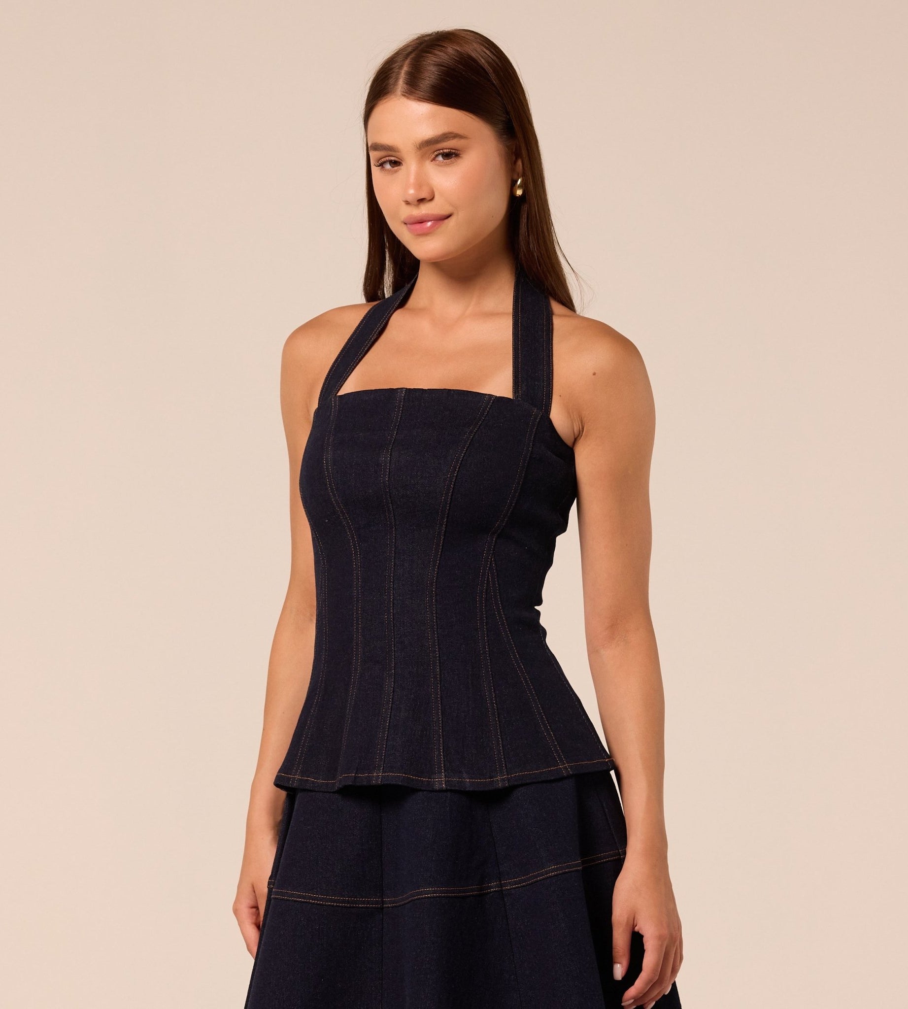 Halter Neck Denim Top - shopaleena