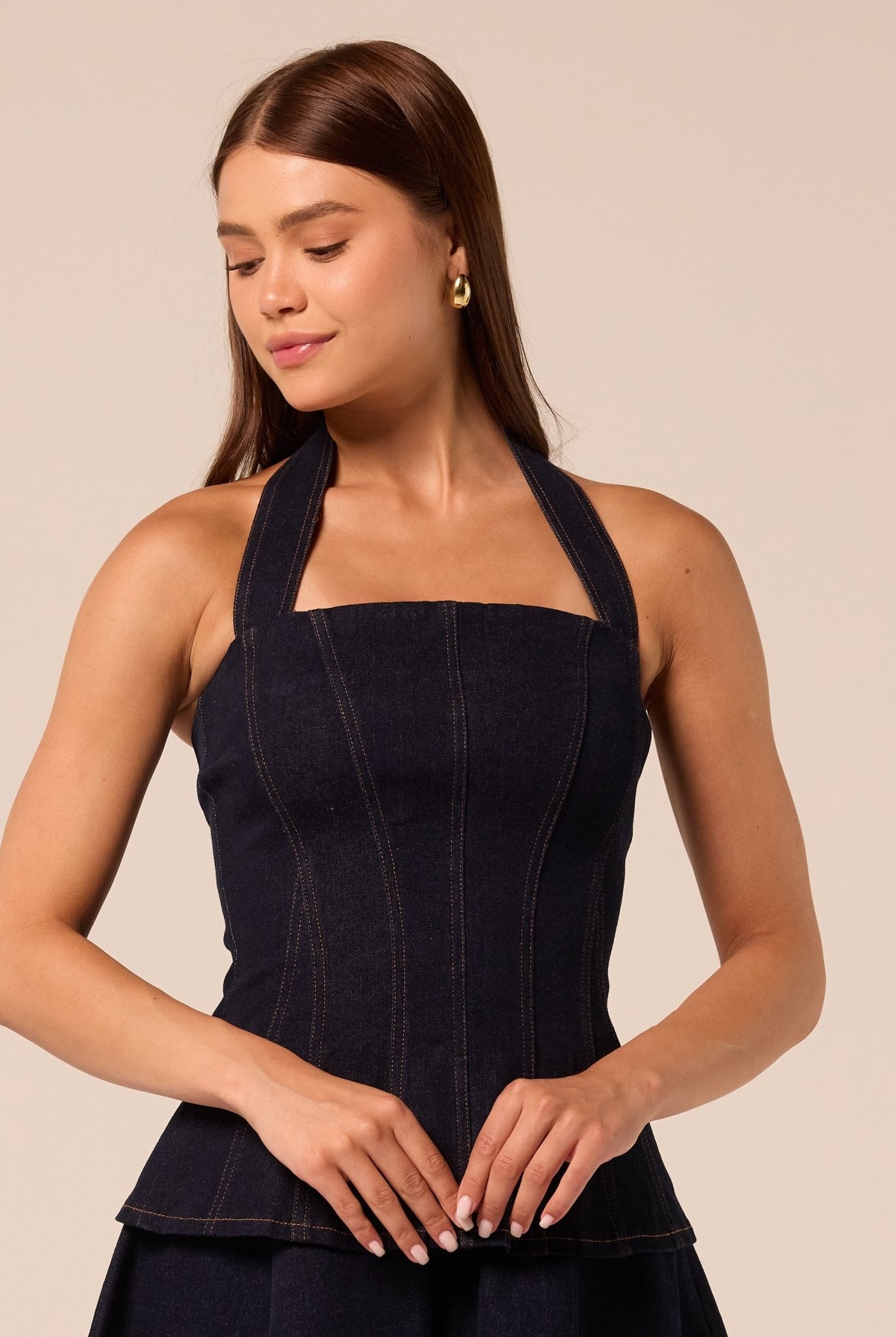 Halter Neck Denim Top - shopaleena