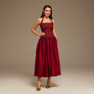 Halter Neck Midi Dress with Layered Puff Sleeves - shopaleena
