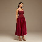 Halter Neck Midi Dress with Layered Puff Sleeves - shopaleena