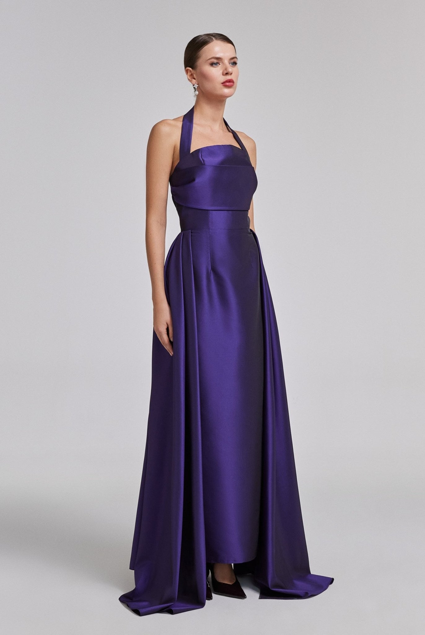 Halter Neck Satin Maxi Dress - shopaleena