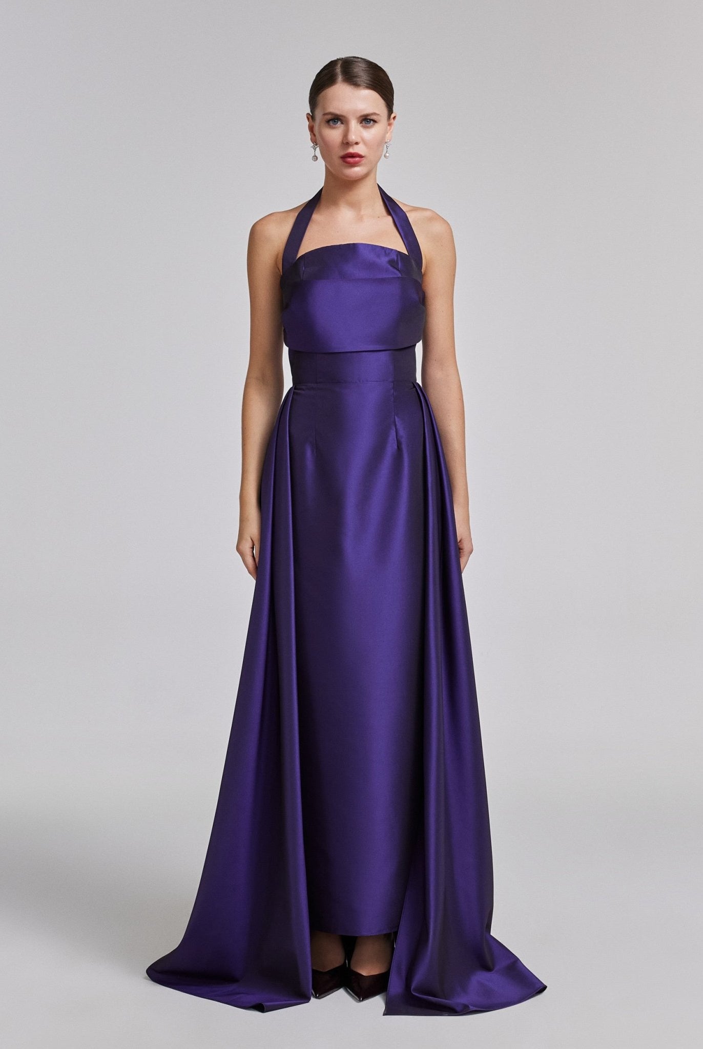 Halter Neck Satin Maxi Dress - shopaleena