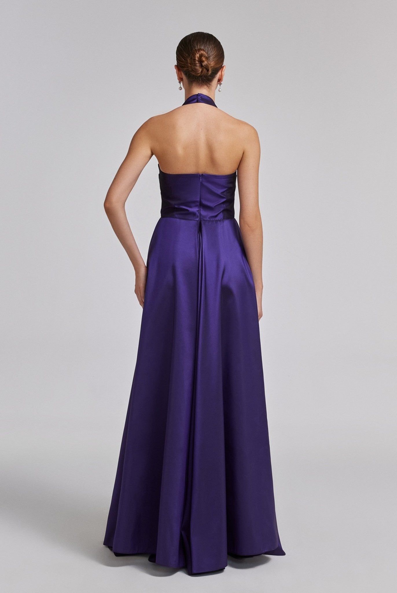 Halter Neck Satin Maxi Dress - shopaleena