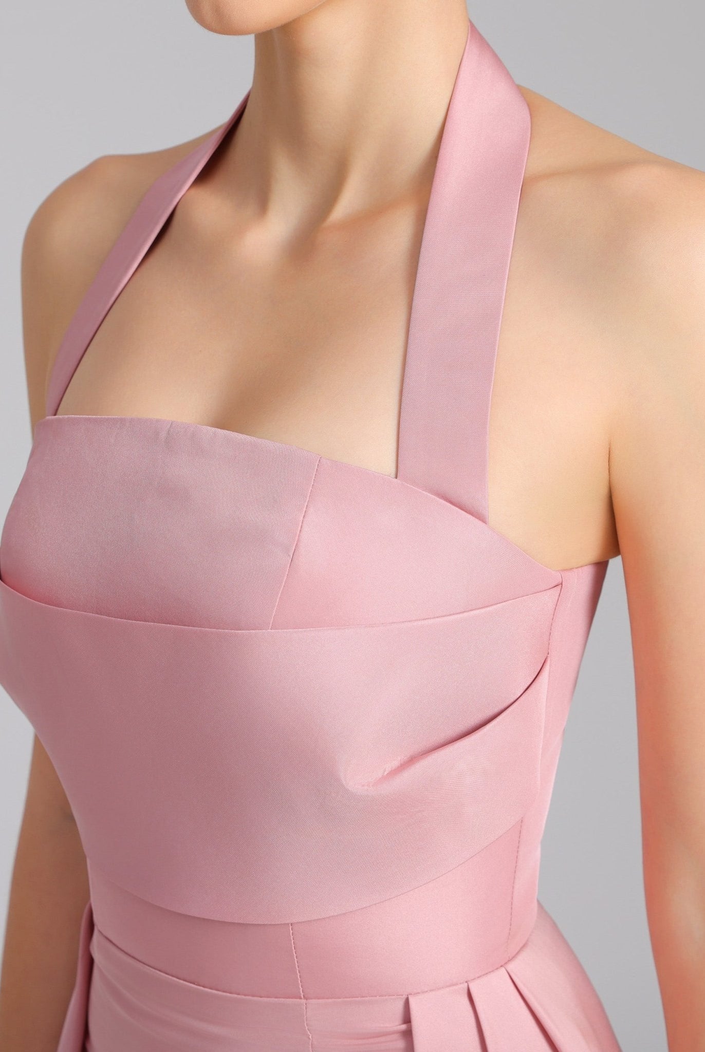 Halter Neck taffeta Maxi Dress Light Pink - shopaleena