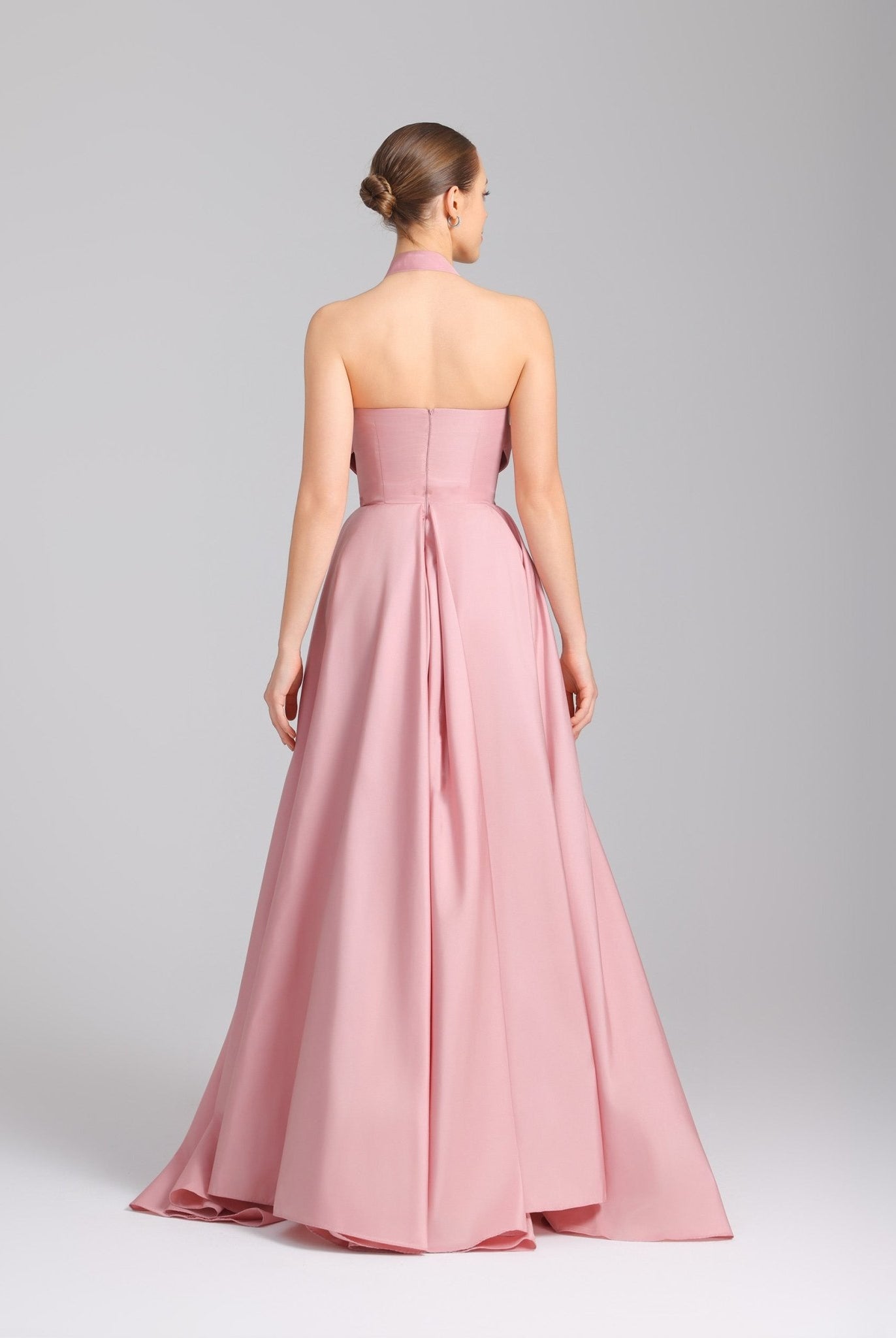Halter Neck taffeta Maxi Dress Light Pink - shopaleena