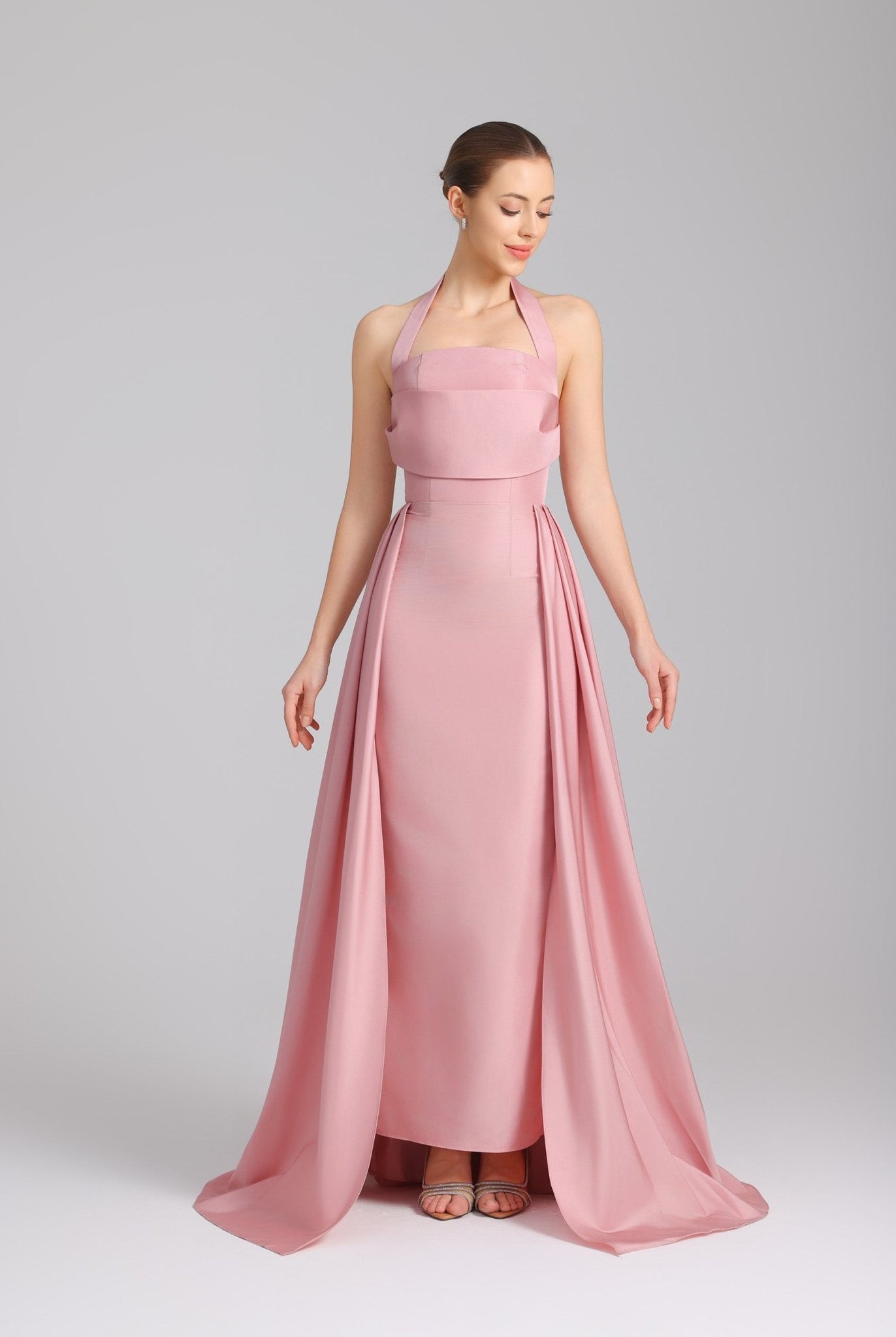 Halter Neck taffeta Maxi Dress Light Pink - shopaleena