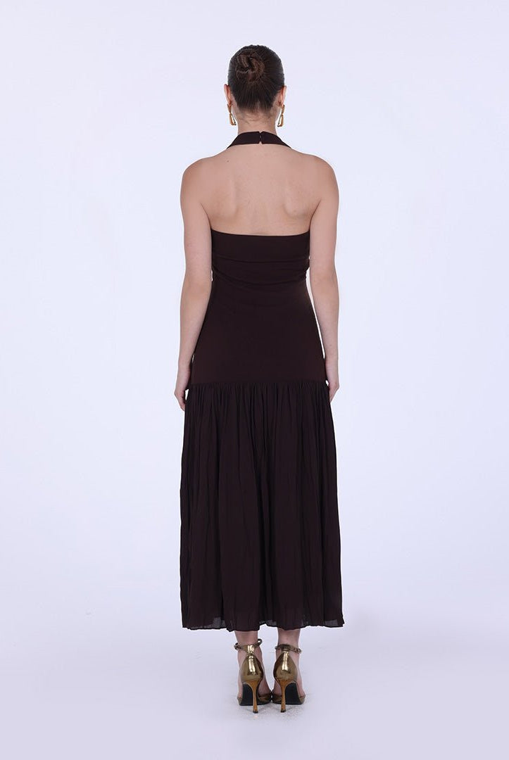Halter Straps Midi Crepe Dress - shopaleena