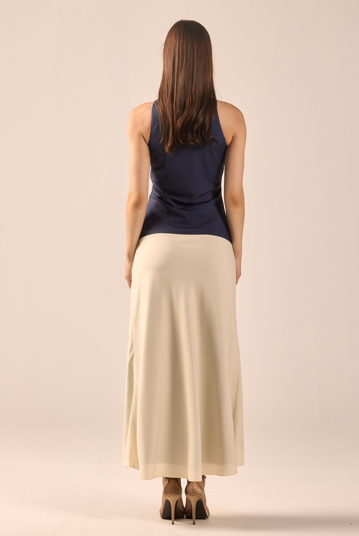 High Neck Floral Satin Maxi Dress - shopaleena
