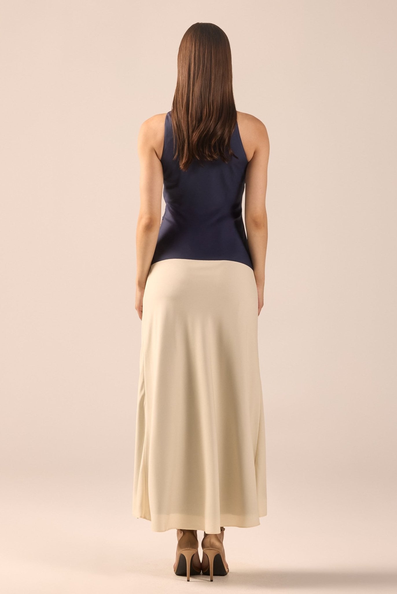High Neck Floral Satin Maxi Dress - shopaleena