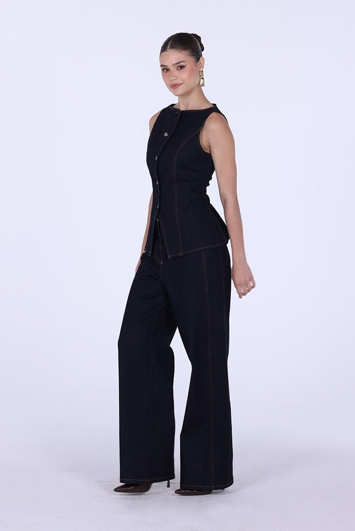 High Waist Wide Leg Denim Pants - shopaleena