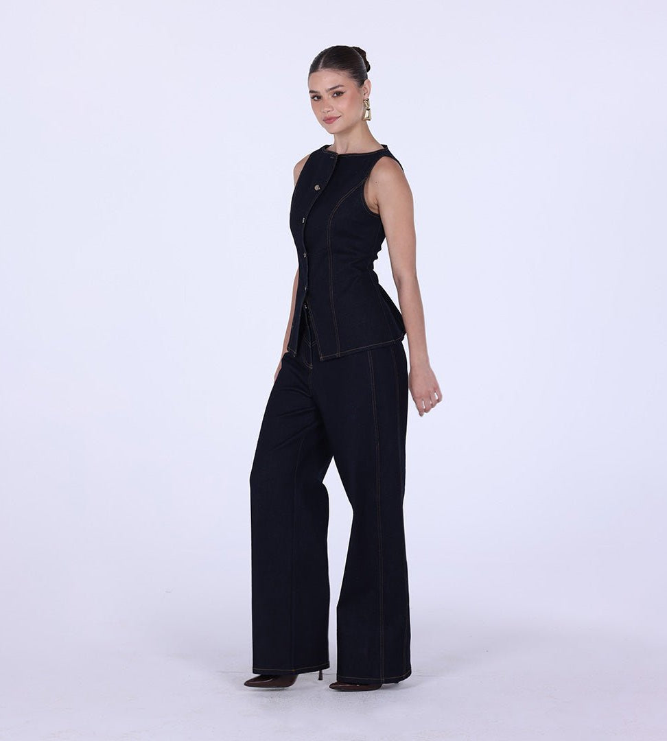 High Waist Wide Leg Denim Pants - shopaleena