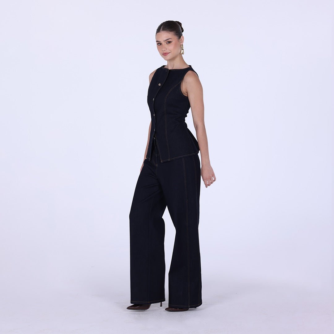 High Waist Wide Leg Denim Pants - shopaleena