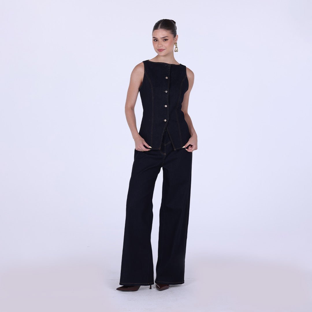 High Waist Wide Leg Denim Pants - shopaleena