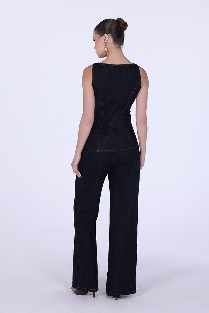 High Waist Wide Leg Denim Pants - shopaleena