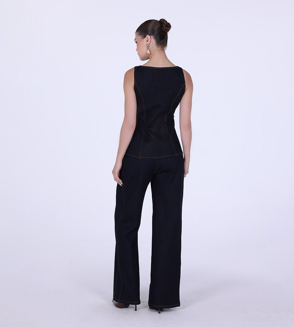 High Waist Wide Leg Denim Pants - shopaleena
