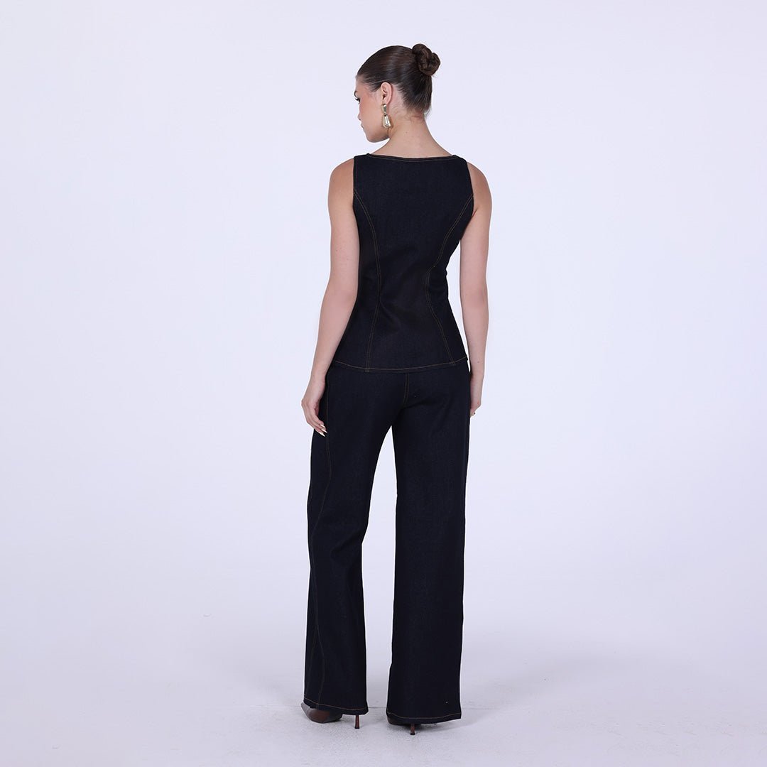 High Waist Wide Leg Denim Pants - shopaleena