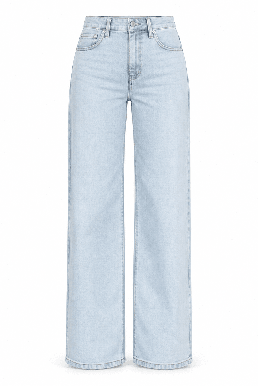 High Waisted Light Blue Wide Leg Jeans - shopaleena