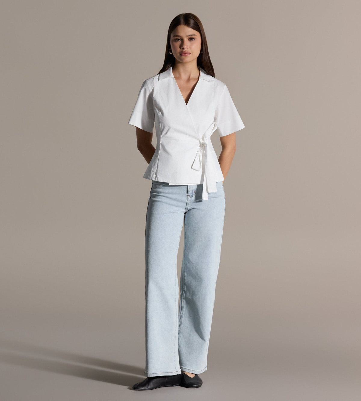 High Waisted Light Blue Wide Leg Jeans - shopaleena