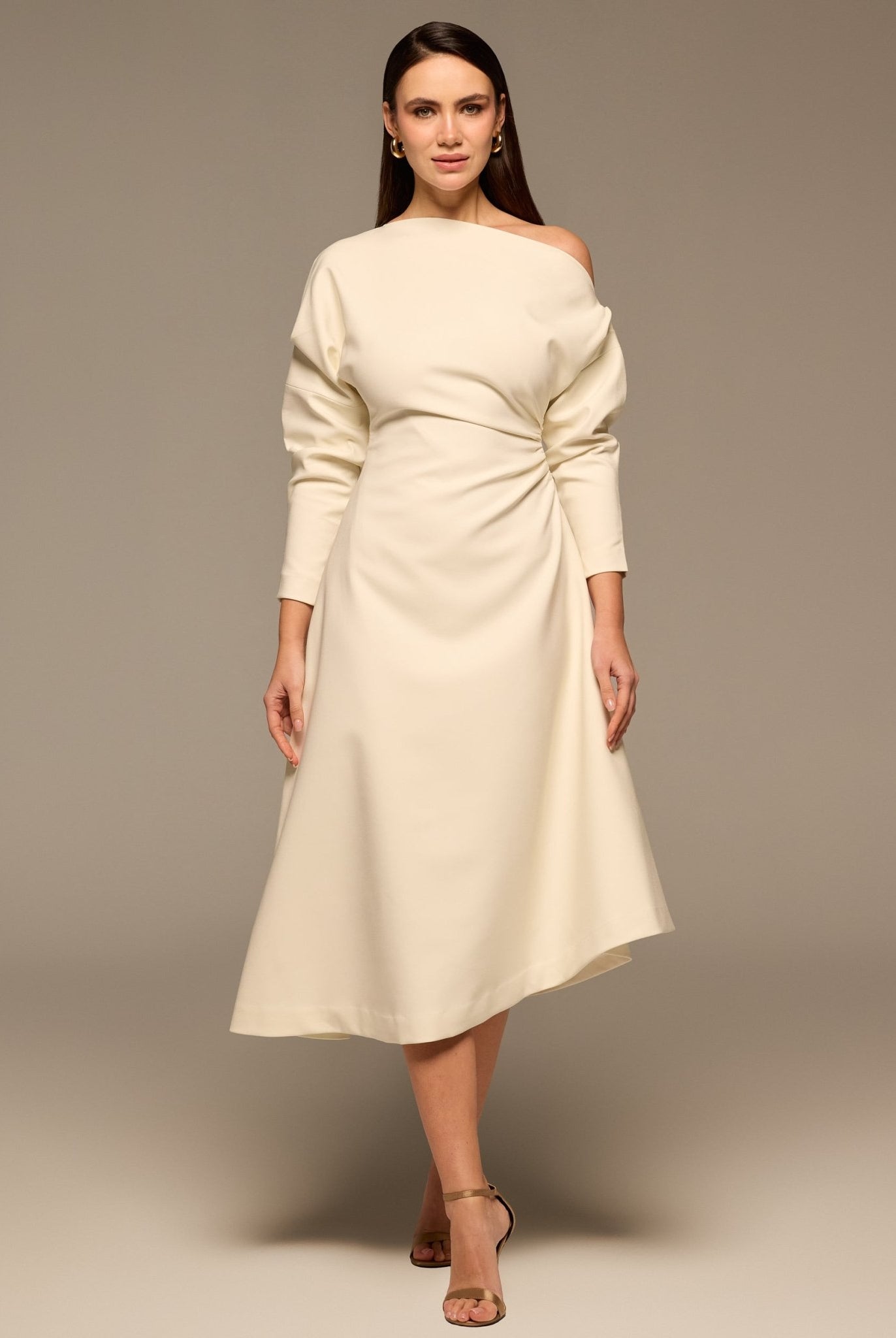 Ivory Asymmetric Off Shoulder Maxi Dress - shopaleena