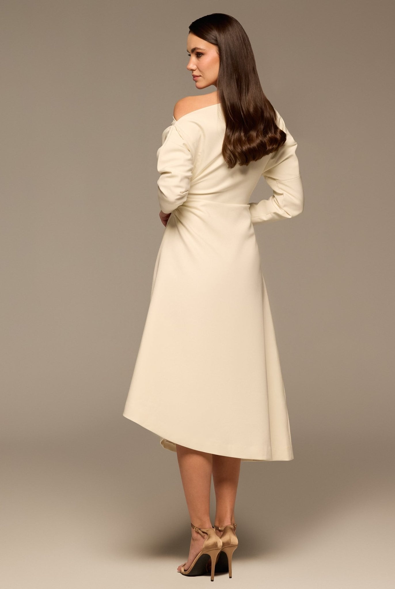 Ivory Asymmetric Off Shoulder Maxi Dress - shopaleena