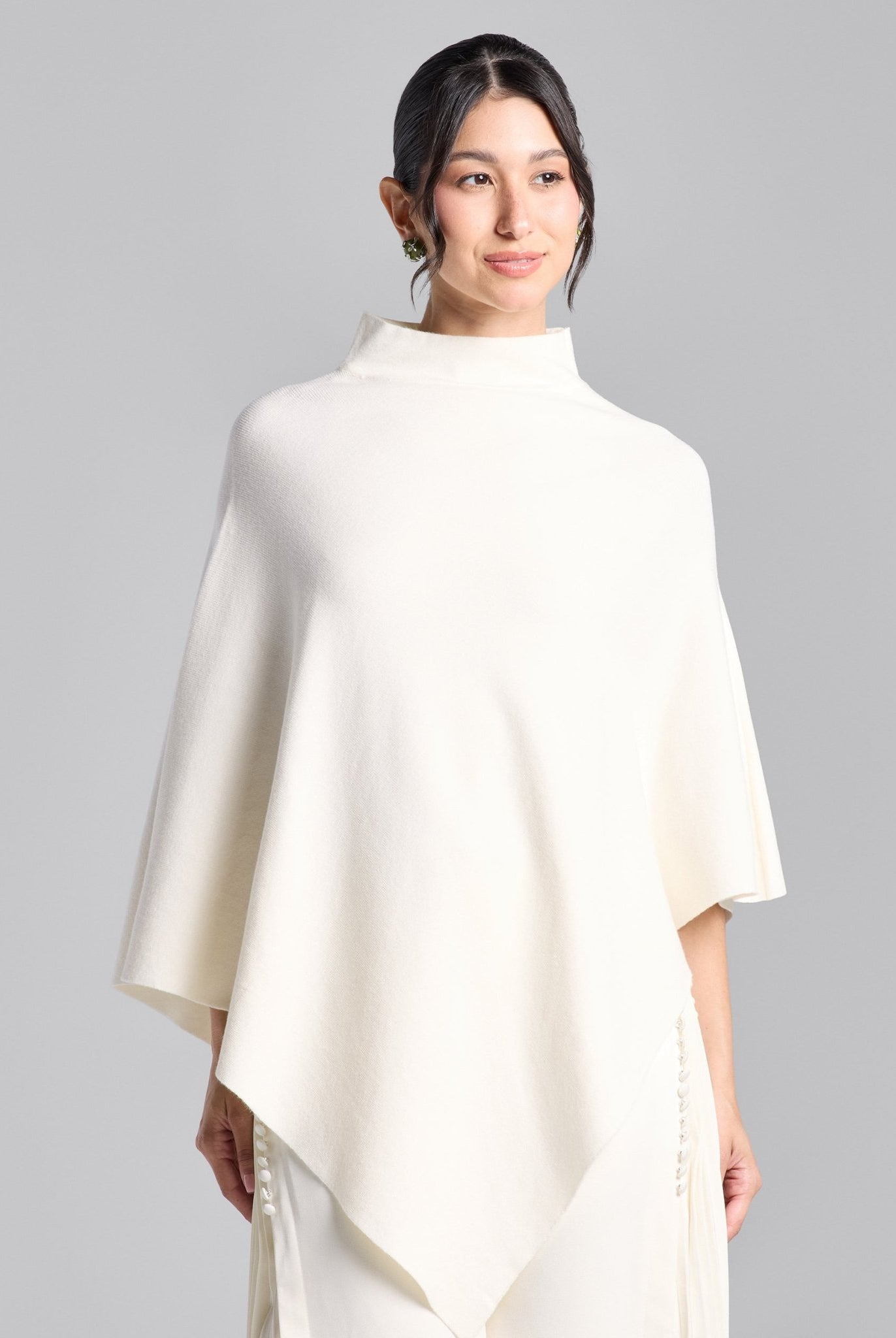 Ivory Asymmetrical Hem Knit Cape - shopaleena