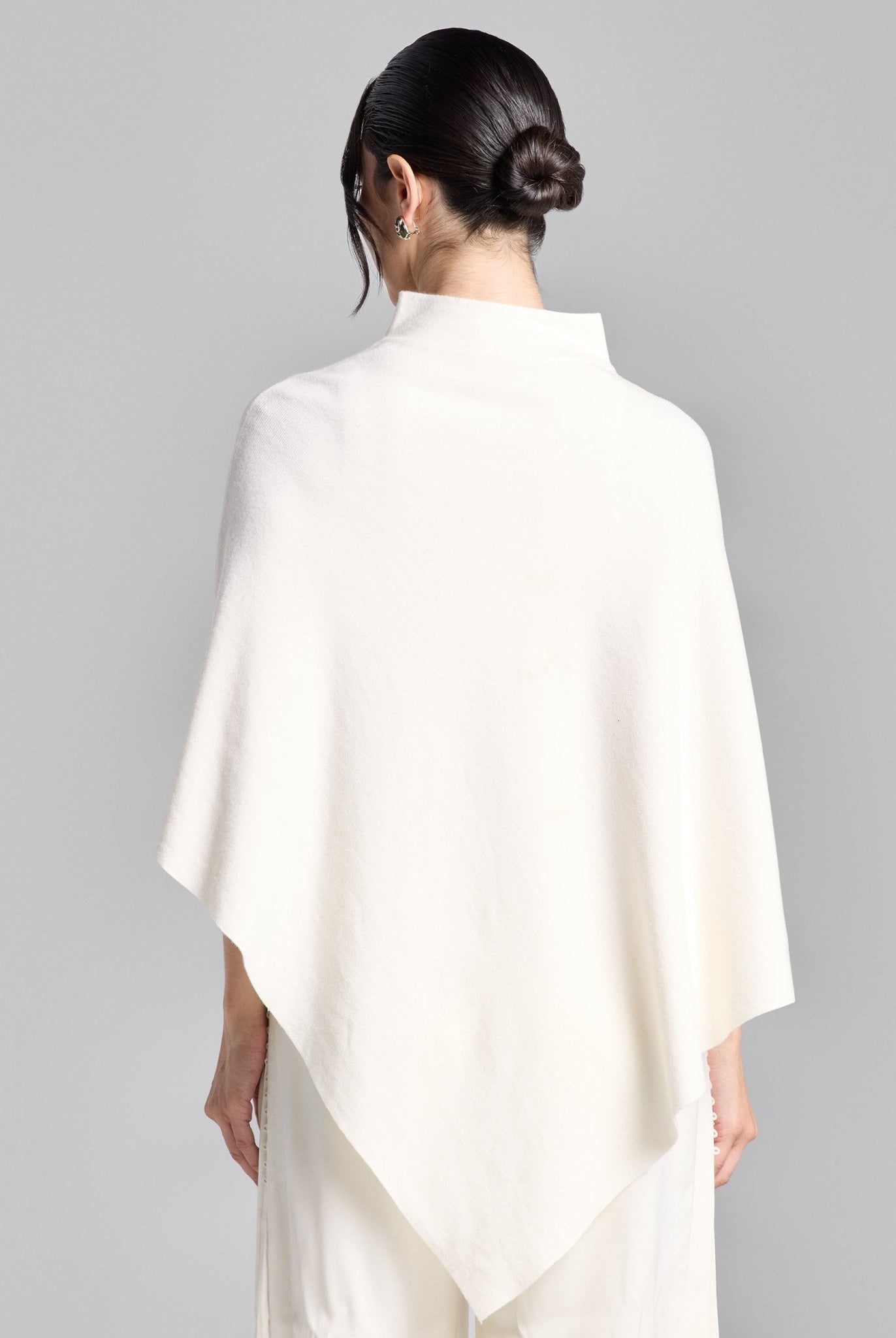 Ivory Asymmetrical Hem Knit Cape - shopaleena