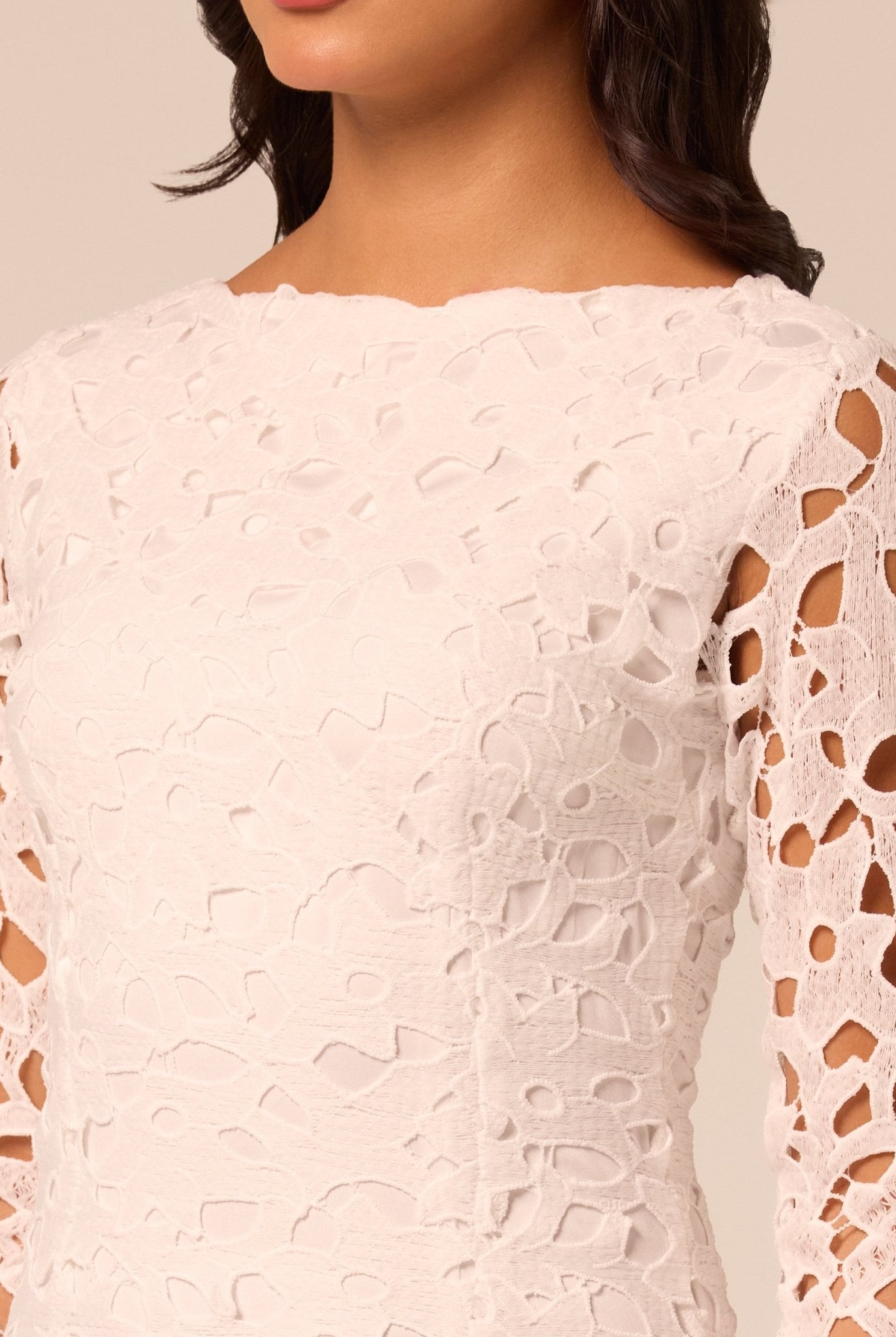 Ivory Boat Neck A Line Lace Midi Dress - shopaleena