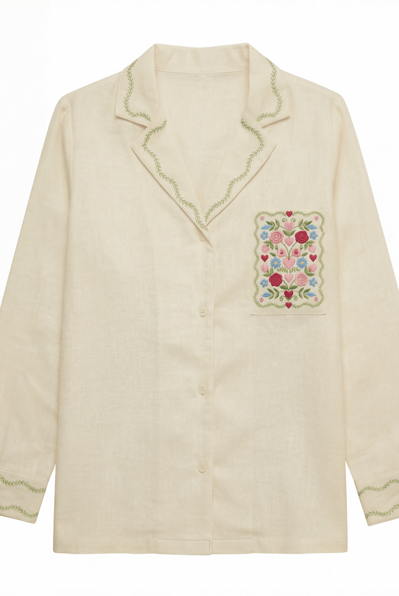 Ivory Cotton Embroidered Shirt For Kids - shopaleena