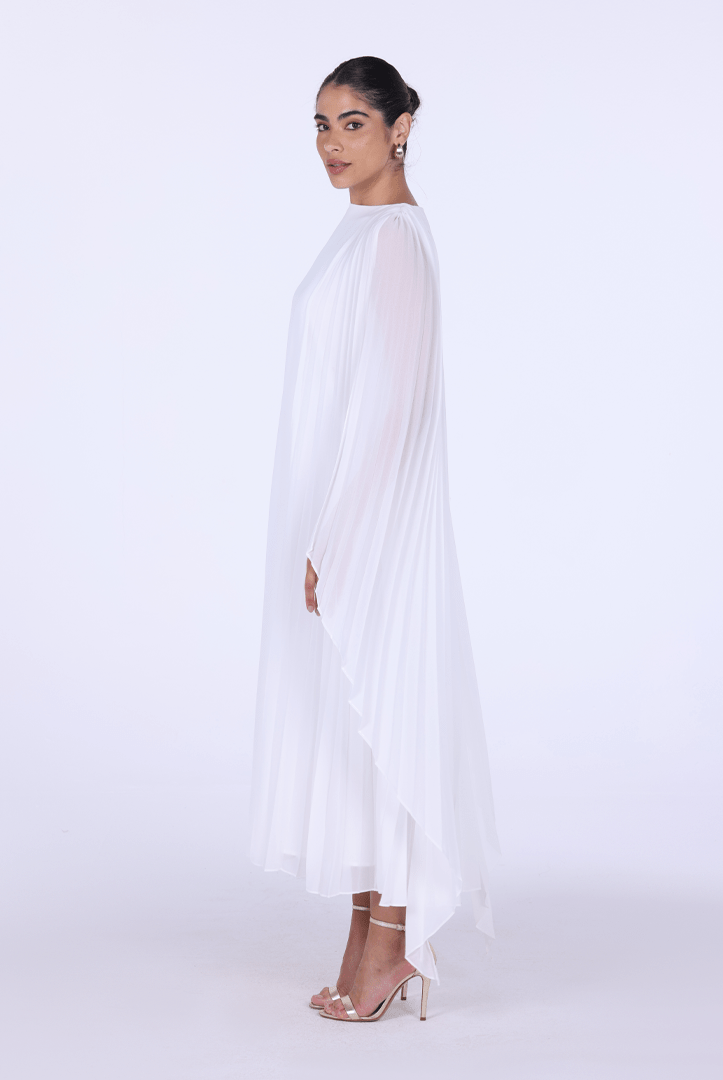 Ivory Crepe Cape Sleeve Maxi Dress - shopaleena