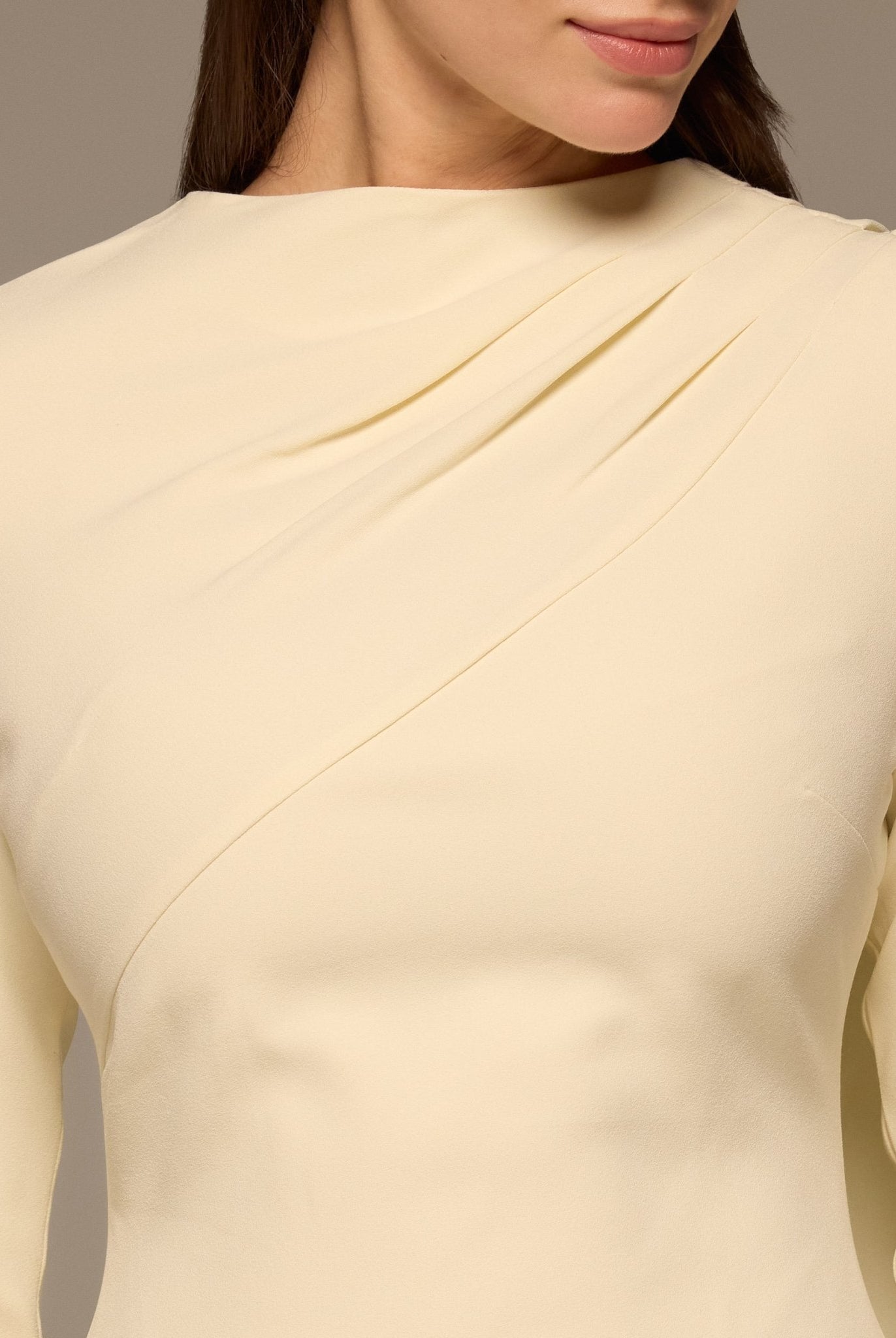 Ivory Crepe Draped Dress with Scarf - shopaleena