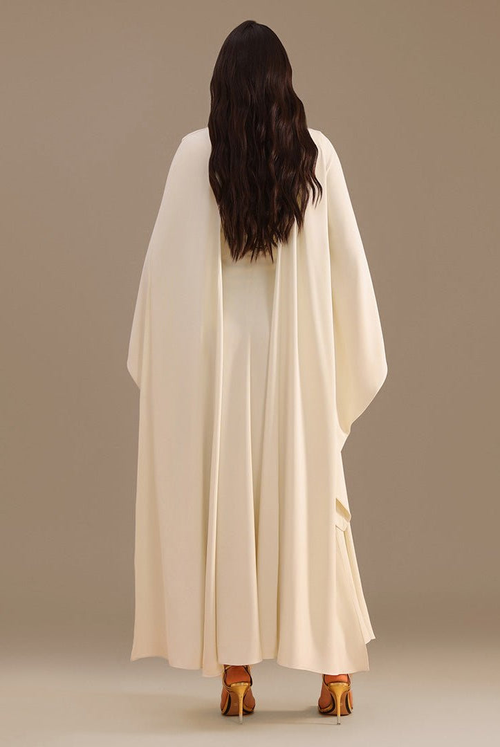 Ivory Crepe Dress with Flared Skirt - shopaleena