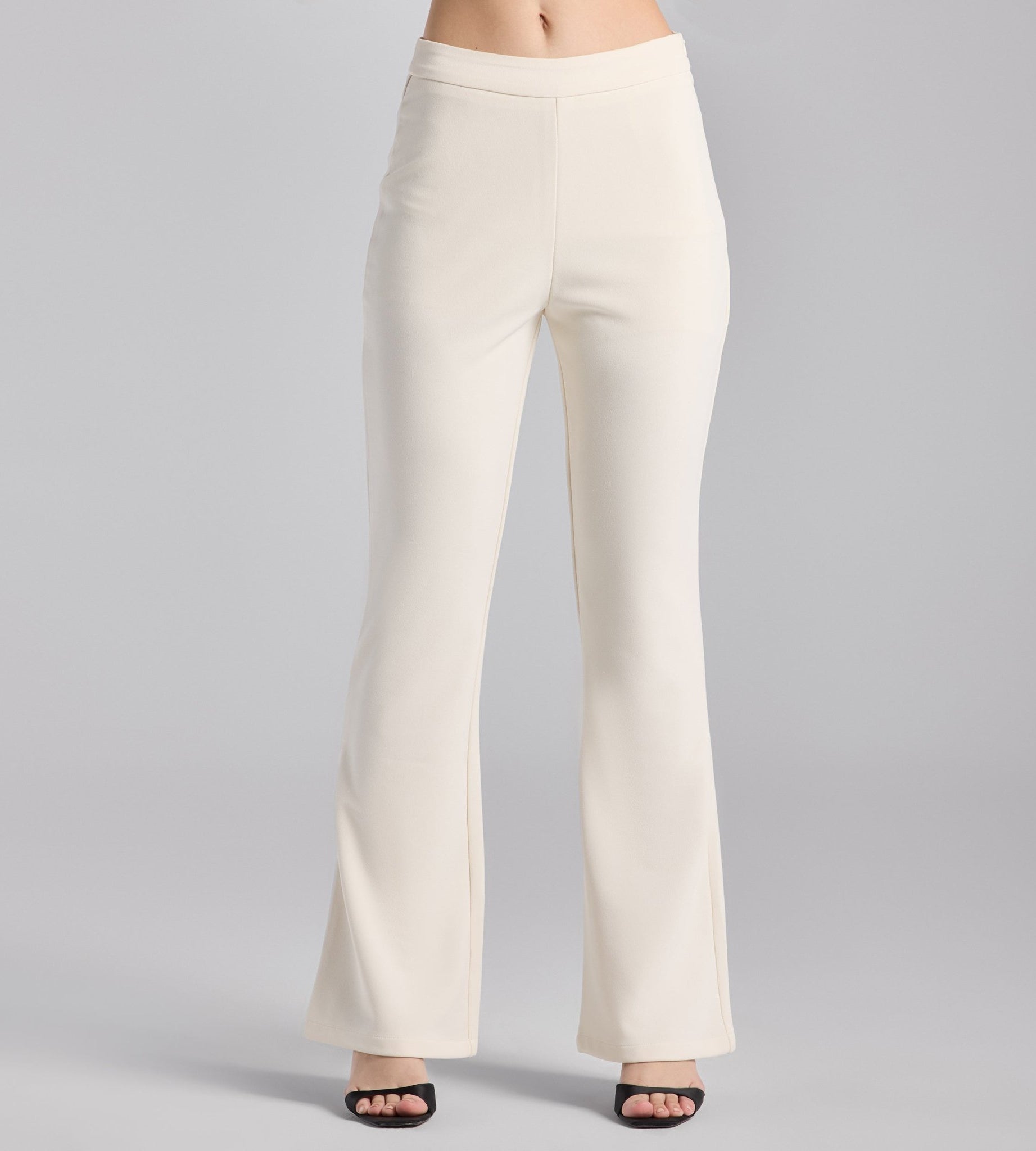 Ivory Crepe Flared Bottom Pants - shopaleena