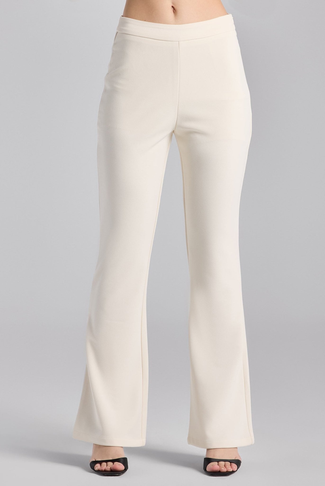 Ivory Crepe Flared Bottom Pants - shopaleena