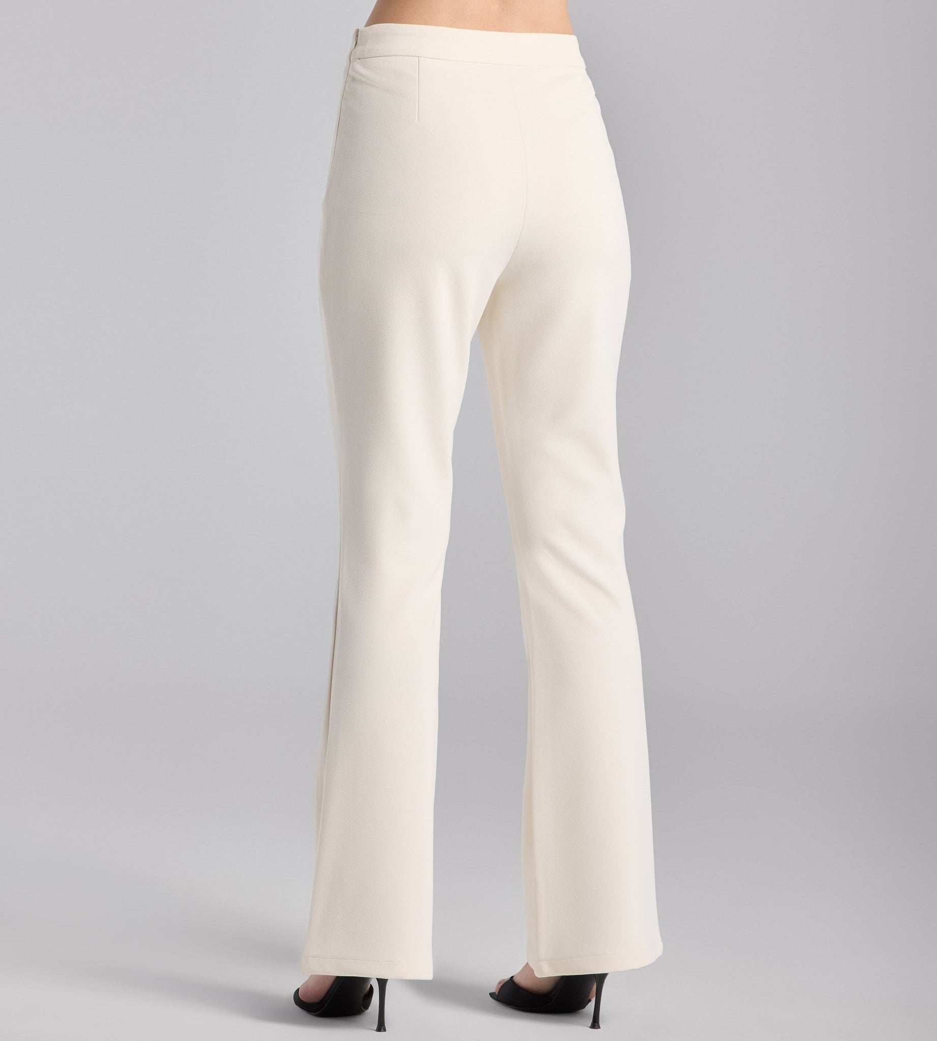 Ivory Crepe Flared Bottom Pants - shopaleena
