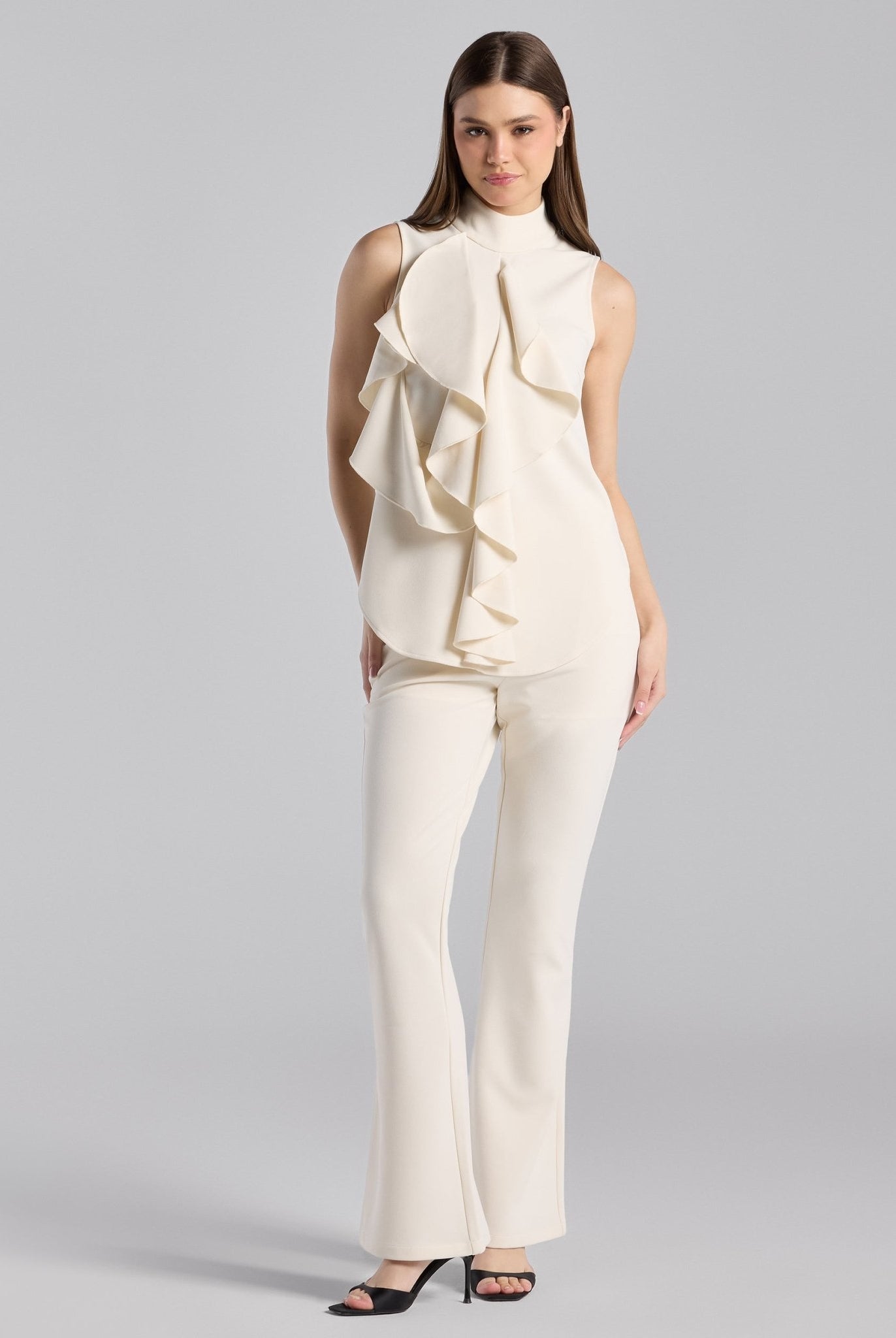 Ivory Crepe Flared Bottom Pants - shopaleena