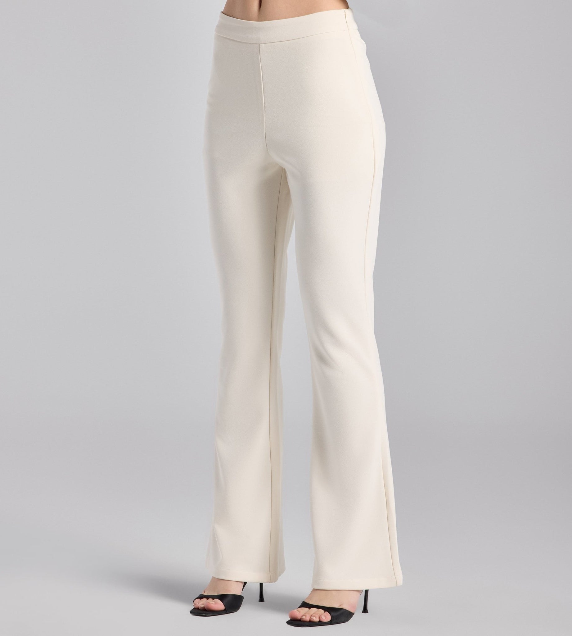 Ivory Crepe Flared Bottom Pants - shopaleena