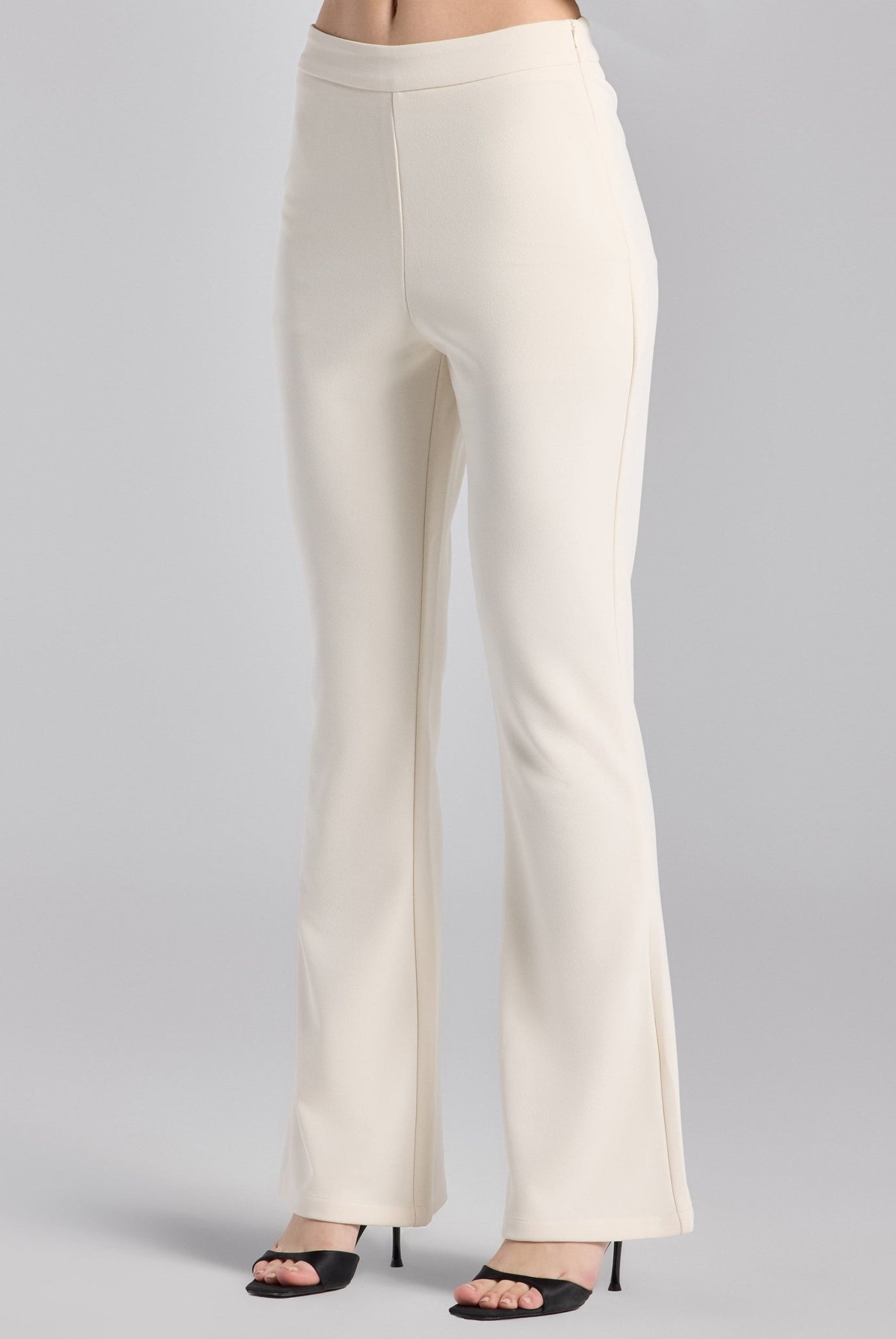Ivory Crepe Flared Bottom Pants - shopaleena