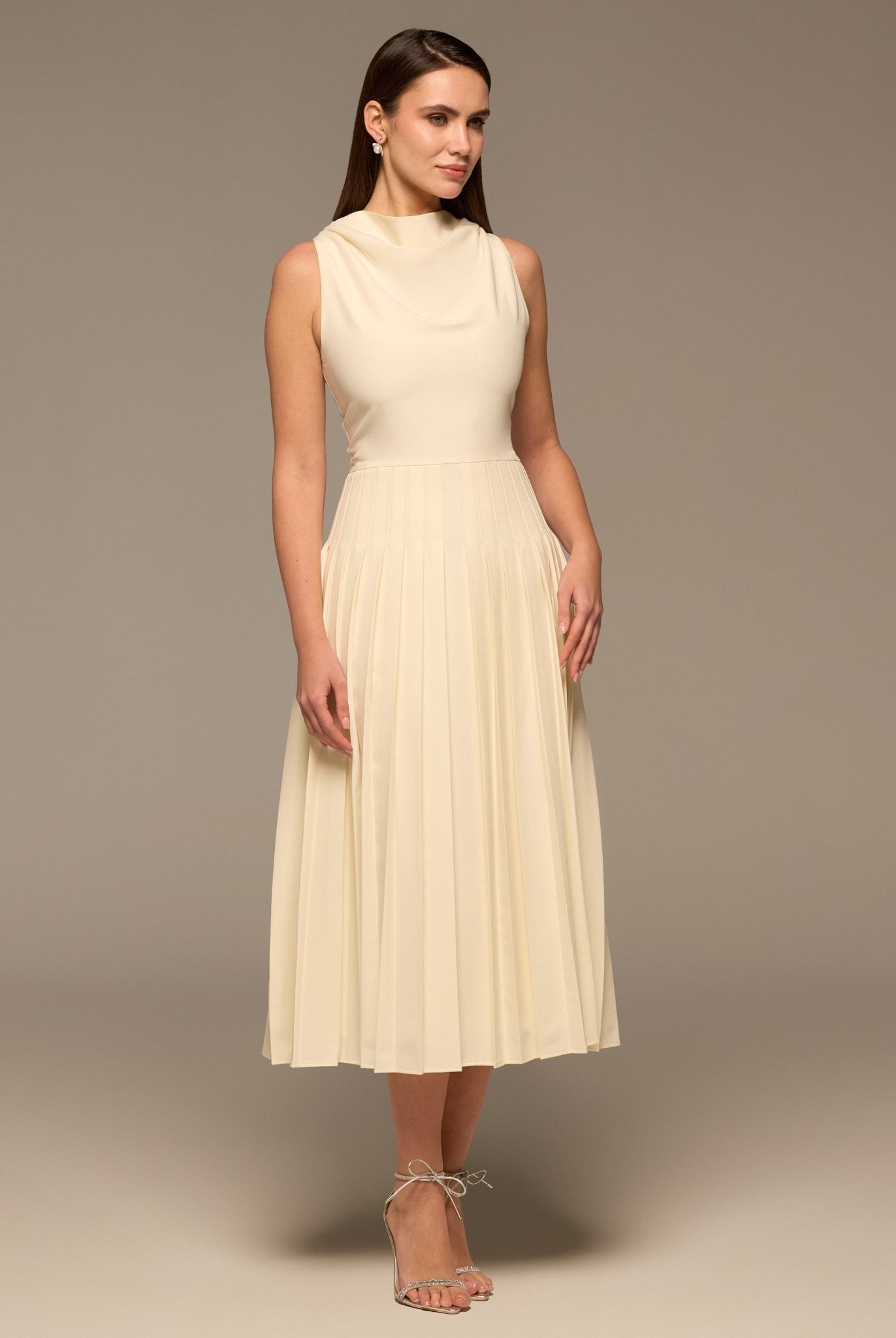 Ivory Draped Halter Neck Maxi Dress - shopaleena