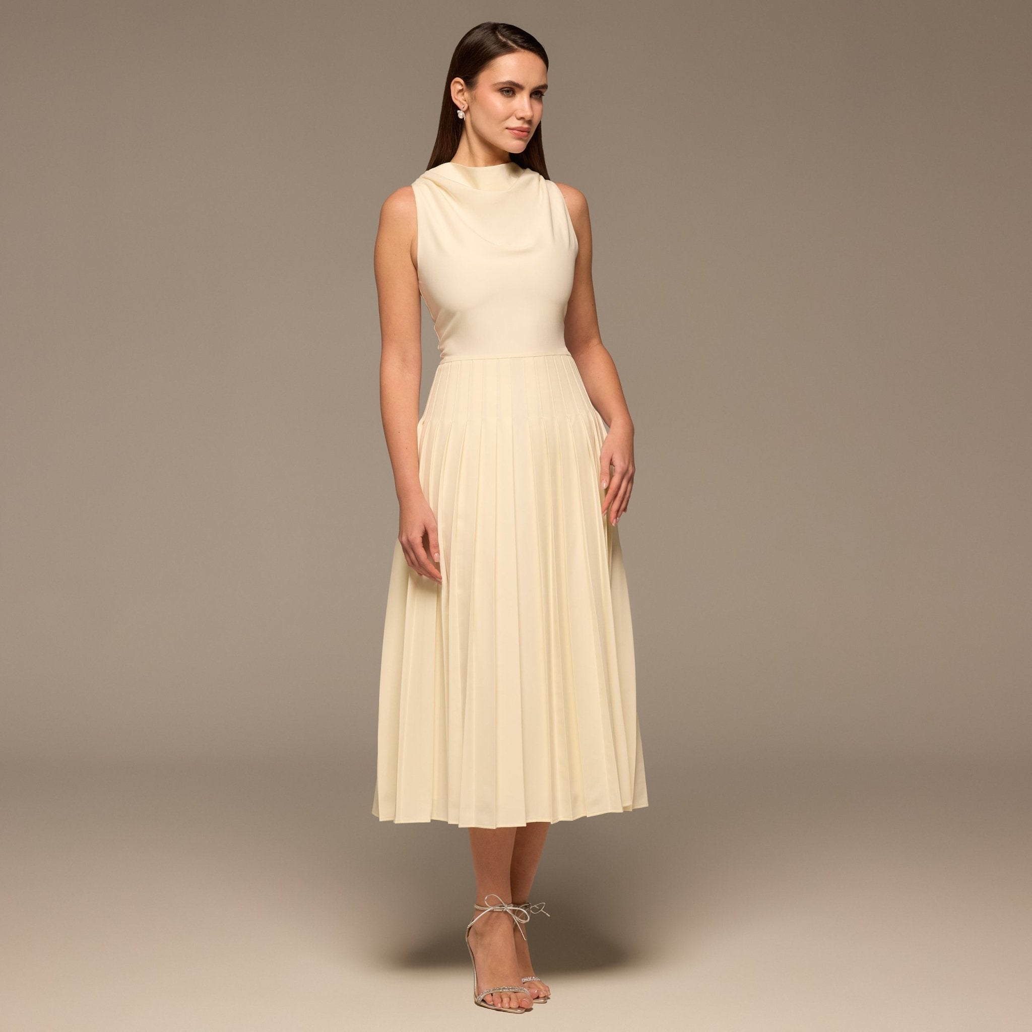 Ivory Draped Halter Neck Maxi Dress - shopaleena