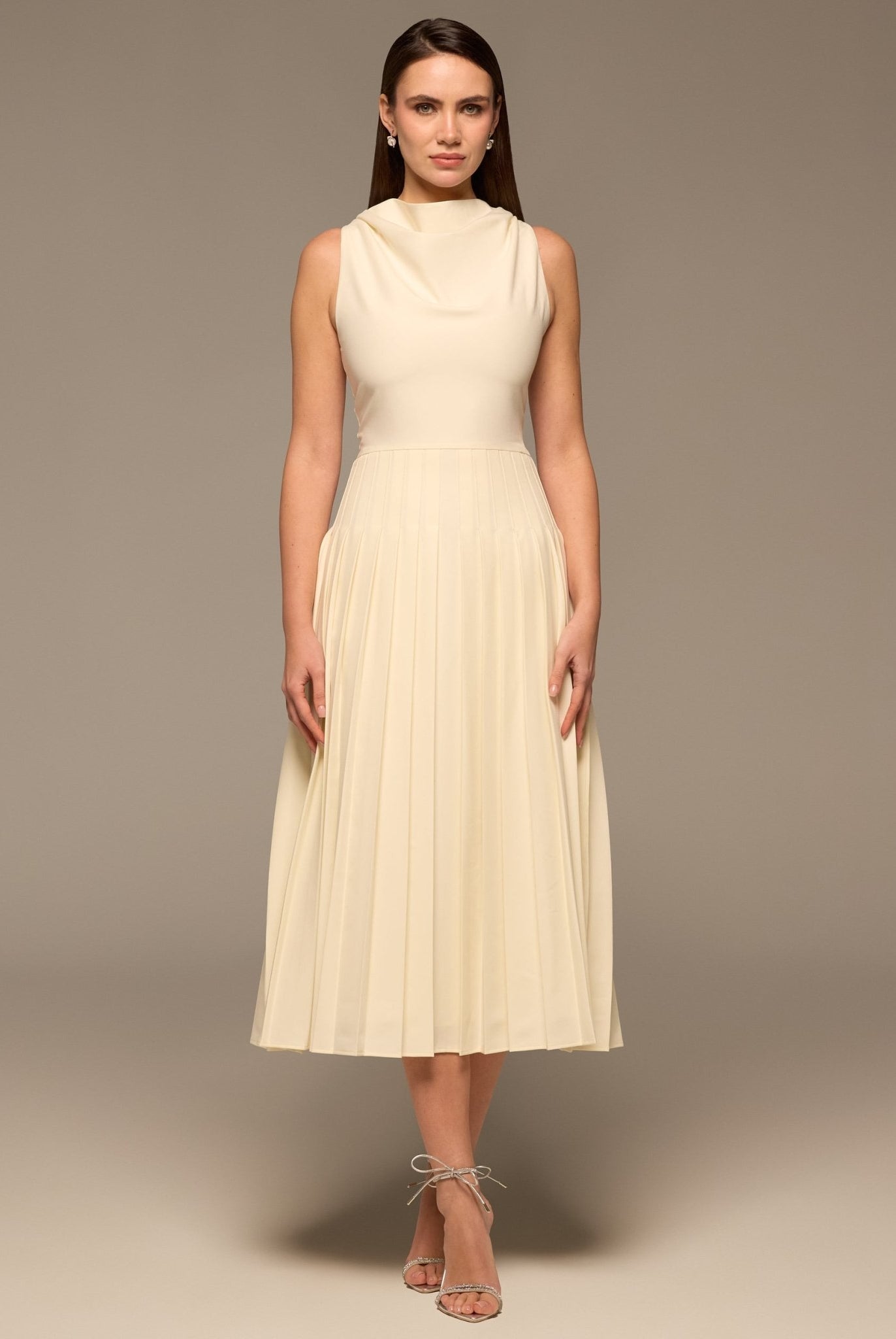 Ivory Draped Halter Neck Maxi Dress - shopaleena