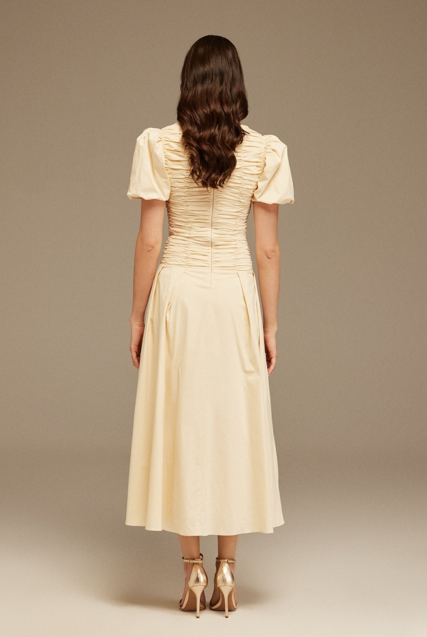 Ivory Draped Top Short Sleeve Midi Dress - shopaleena