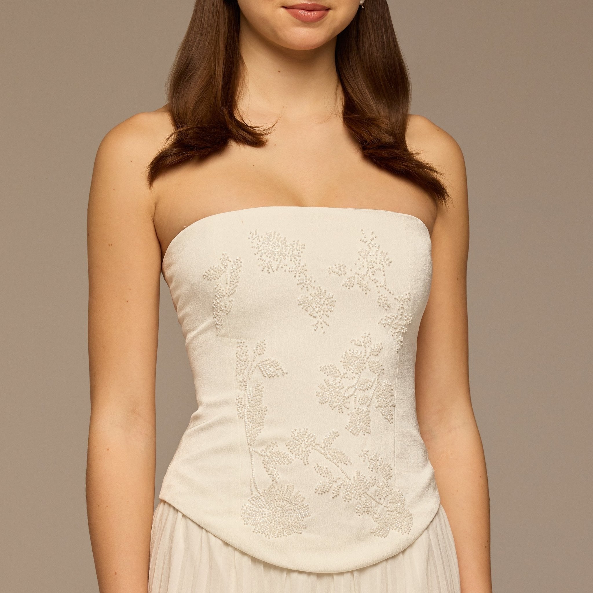 Ivory Embroidered Crepe & Chiffon Maxi Dress - shopaleena