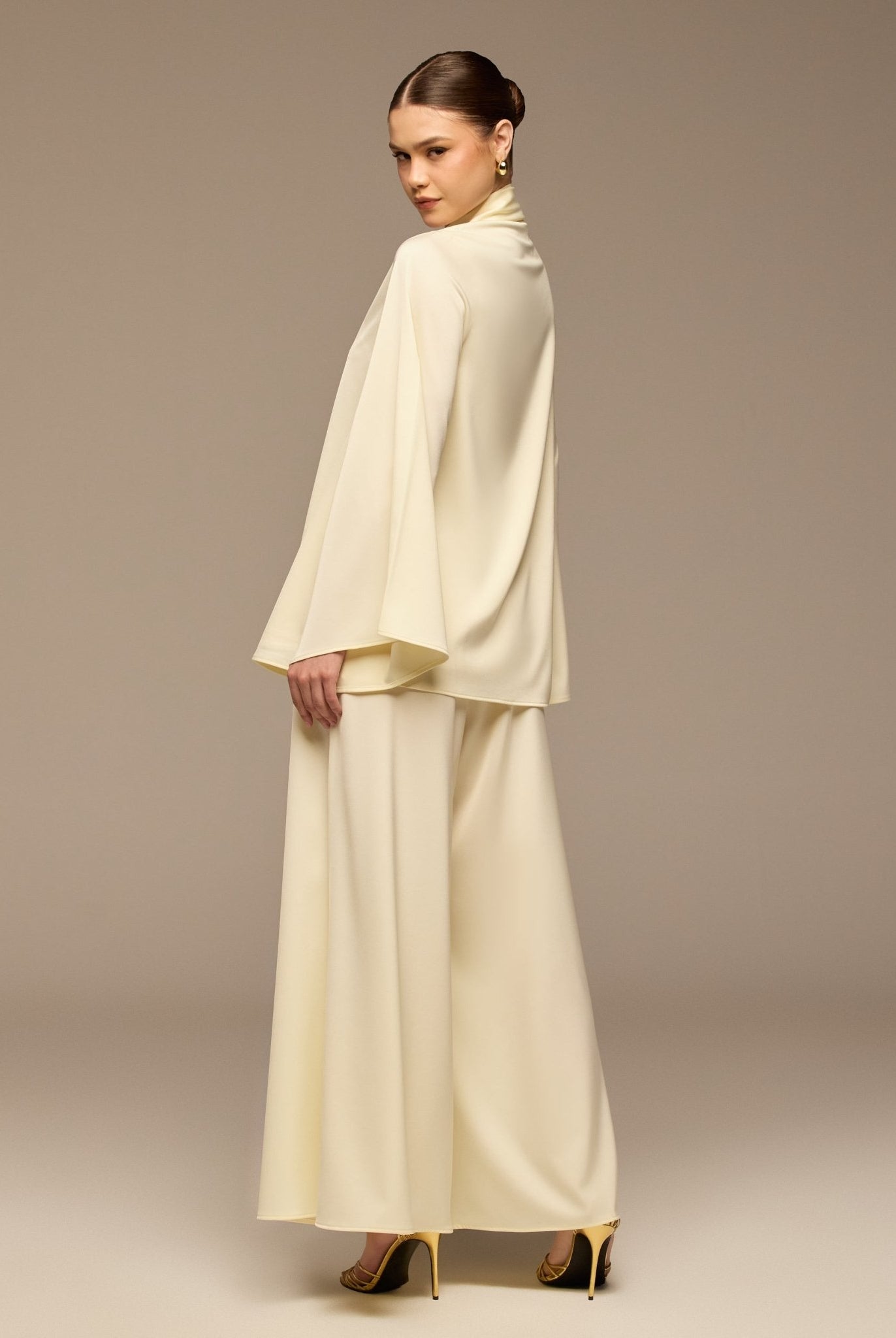 Ivory Embroidered Top and Pants Satin Set - shopaleena