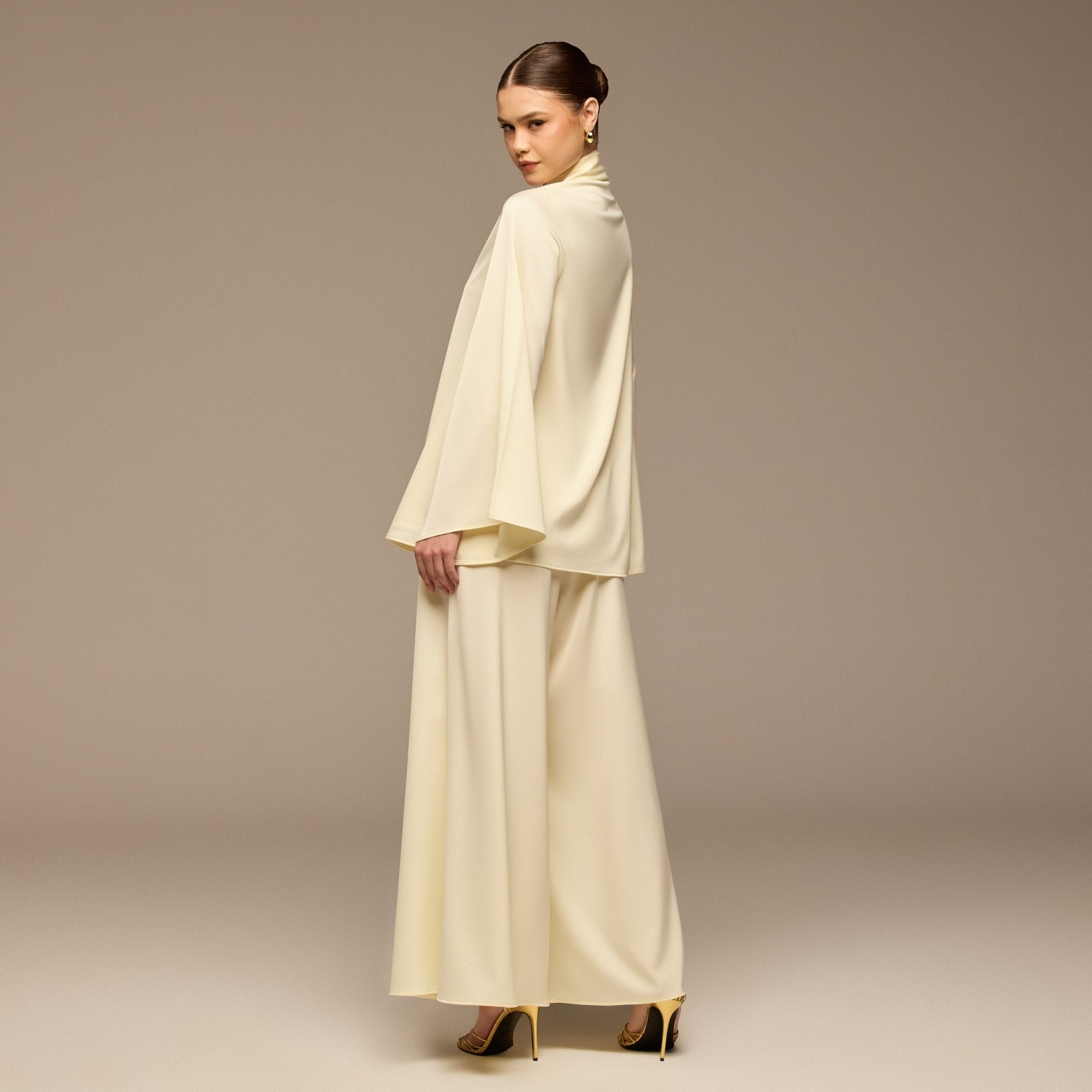 Ivory Embroidered Top and Pants Satin Set - shopaleena