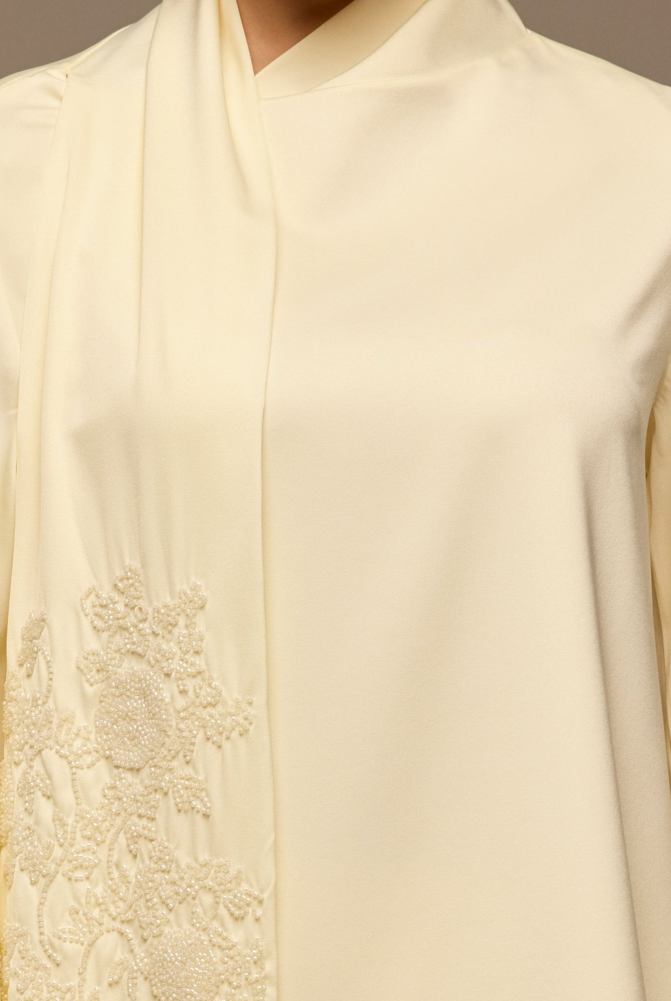 Ivory Embroidered Top and Pants Satin Set - shopaleena