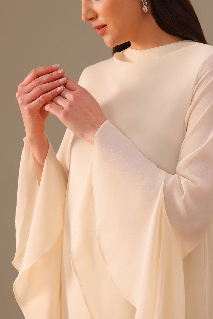 Ivory Flared Long Sleeve Chiffon Maxi Dress - shopaleena