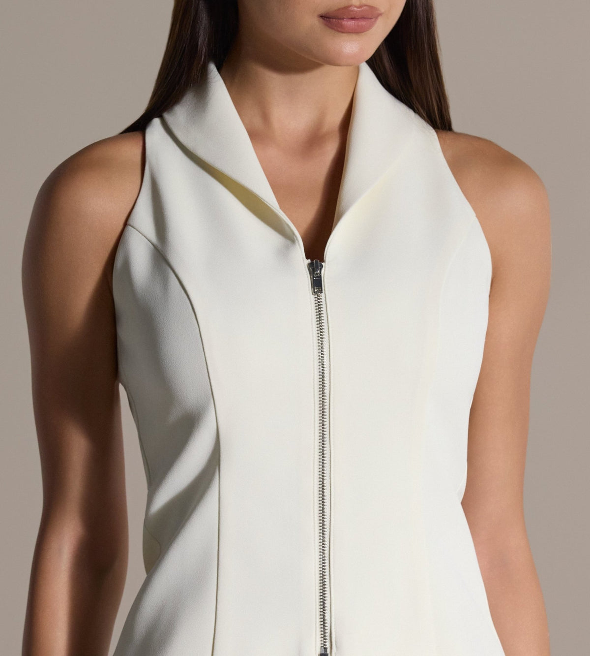 Ivory Front Zipper Halter Top - shopaleena
