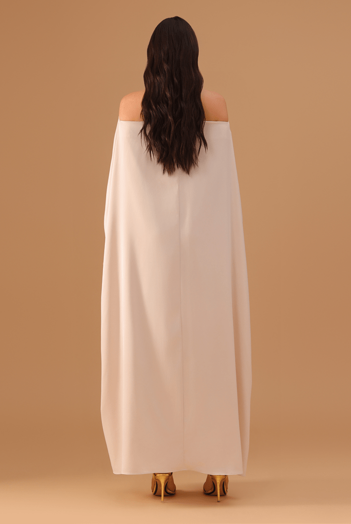 Ivory Gathered Neck With Accessory Maxi Dress - shopaleena
