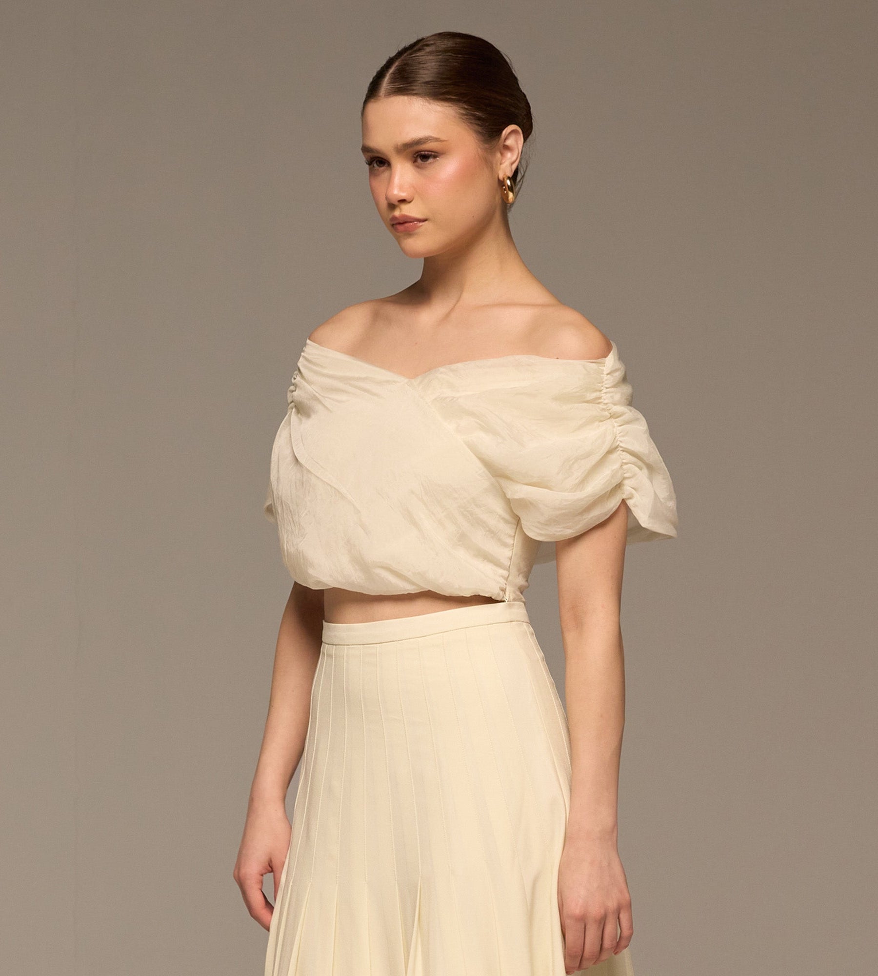 Ivory Off Shoulder Organza Blouse - shopaleena